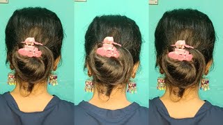 Easy And Beautiful Hairstyle For Short Hair Simple Hairstyle  Short Thin Hair Hairstyles For Sari [upl. by Thielen664]