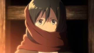 Shingeki No Kyojin  Eren Gives His Scarf to Mikasa HD [upl. by Ahsekam]