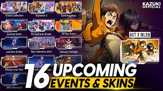 ALL UPCOMING 16 EVENTS AND SKINS RELEASE DATES  AOT X MLBB  ASPIRANTS 30  EXORCIST EVENT amp MORE [upl. by Musser639]