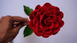 How to make Roses  Handmade Crepe Paper Rose Easy Roses Paper Flowers [upl. by Narton]