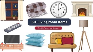 50 living room vocabulary words in English French and German  Learn Living Room Vocabulary [upl. by Yecak956]