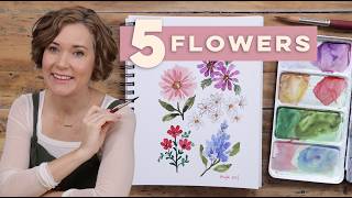 5 Aesthetic Watercolor Flowers For Beginners [upl. by Navoj]