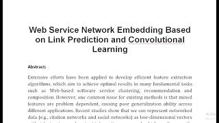 Web Service Network Embedding Based on Link Prediction and Convolutional Learning [upl. by Hgalehs]