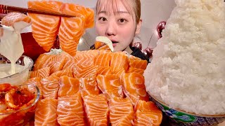 ASMR Salmon Sashimi【Mukbang Eating Sounds】【English subtitles】 [upl. by Eiramnaej]