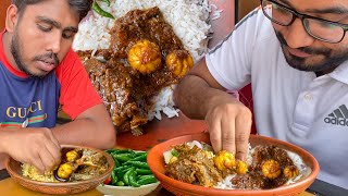 Eating LunchRice amp Spicy Meat Curry Chui Jhal Gosht With Friends at Jomidari Bhoj [upl. by Klecka]