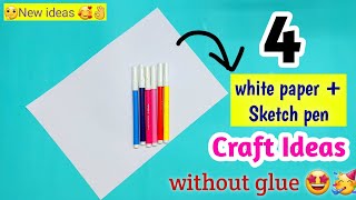 4 white paper and sketch pen craft ideas without gluewhite paper craftpaper craft ideas Cs Craft [upl. by Atiekahs]