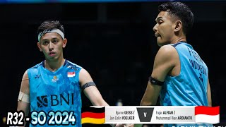 Fajar AlfianRian Ardianto vs Bjarne GeissJan Colin Voelker  R32 SO 2024 [upl. by Leilah]