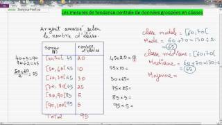 Secondaire 3 Québec Statistique  78 moyenne médiane et mode de données groupées en classes [upl. by Carnahan]