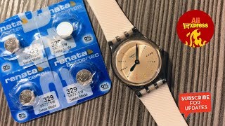 Swatch battery replacement renata 329 button cell watch battery SR731SW  Aliexpress unboxing [upl. by Riatsala]