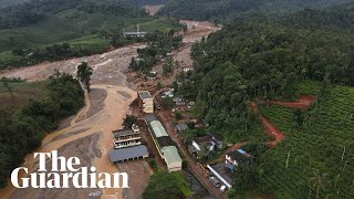 Drone footage shows aftermath of deadly landslide in Kerala India [upl. by Cate]