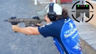 18 year old Lena MiculekAfentul shooting full auto M4 Top lady shooter [upl. by Acceb880]