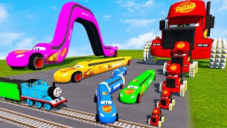 LONG CARS vs SPEEDBUMPS  Big amp Small Mcqueen with Spinner Wheels vs Thomas Trains  BeamNGDrive [upl. by Myo]