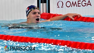 Leon Marchand pays off expectations with OLYMPIC RECORD in 400m IM victory  Paris Olympics [upl. by Cleodel]