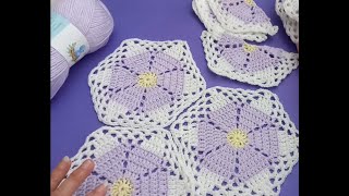 Crochet a hexagon blanket Crochet this beautiful rosette blanket Includes the HALF hexagon Part 1 [upl. by Linder]