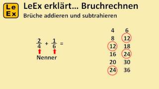 Brüche addieren und subtrahieren Erklärung zum Bruchrechnen [upl. by Nosirrag]