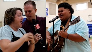 American Idol winner Iam Tongi interrupts school assembly to surprise teacher for Feel Good Friday [upl. by Ecirbaf]