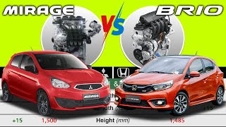 Mitsubishi Mirage Hatchback GLX AT 2023 vs Honda Brio RS CVT 2023  Car Specs Comparison [upl. by Anelrahc]