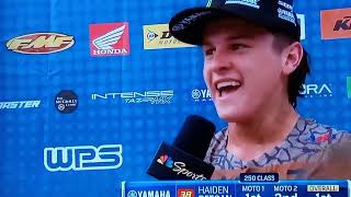 Haiden Deegan Southwick 250 Moto 2 podium Deegs goes off on Jason Thomas AGAIN Joke [upl. by Aurelie]