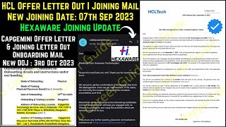 HCL Tech  Capgemini  Hexaware  Onboarding Mail  Joining Date  Offer Letter  Appointment Letter [upl. by Avan]