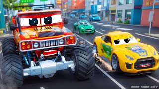 Super Cars vs Monster Trucks Epic Race Adventure  Crazy Cars Racing Challenge  Car Crashes [upl. by Renrut]