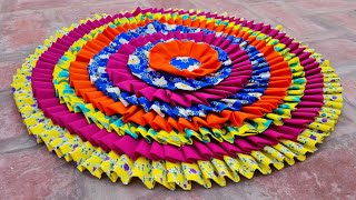 New design doormat⭐pooja mat Round shape doormat🤗how to make with old \\paydan banane ka tarika [upl. by Itnuahsa637]