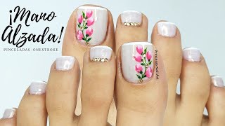 🌸 Diseños de Uñas de los Pies Blancas con Flores Sencillas y Fáciles de Hacer a MANO Alzada 🌼 [upl. by Ahcrop]