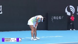 Ons Jabeur upset 😠 broken …throws racket 🏸 Vs Ashlyn Krueger Live Tennis Coverage WTA Beijing [upl. by Lucais]