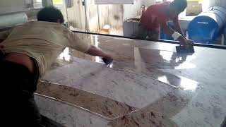 Applying epoxy  polymer to granite slab  India granite processing factory [upl. by Tohcnarf187]