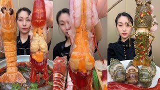 Yummy 04Eat seafood 🦞😋 lobster 🦞red devil shrimp 🦐🍤  prawn 🦐🍤 in sauce mukbang shrimp food [upl. by Seaden445]