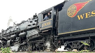 WMSR 1309 Steam Locomotive leaving Ridgeley shop for 1022 Frostburg Flyer [upl. by Tonry]