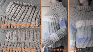 Tuto Tricot Pull Femme col roulé côtes 32 facile en tailles 34363840424446485052 [upl. by Stefanie]