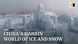 Stunning ice and snow sculptures emerge at China’s Harbin festival [upl. by Anialem]