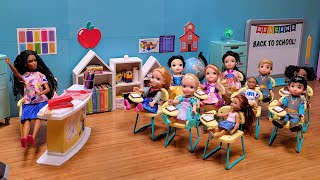 First day of school 2023  Elsa amp Anna toddlers  Barbie is the new teacher  classroom fun [upl. by Anetta44]