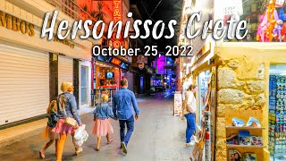 Hersonissos Crete walking tour 4k night time Greece 2022 [upl. by Ennairb]