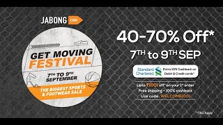 Jabong Get Moving Festival  4070 Off  79th Sep [upl. by Ecydnak]