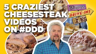 Top 5 Craziest DDD Cheesesteak Videos of All Time  Diners DriveIns and Dives  Food Network [upl. by Nawiat77]