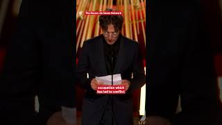 Jonathan Glazer spotlights Gaza victims in Oscars speech  SBS News [upl. by Onnem706]