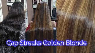 Cap Streaks on Dark Hairs  Cap Streaking  Golden Blonde Hair colour  Real Beauty Secrets [upl. by Roath119]