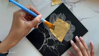 How To Apply Gold Leaf On Canvas Gilding for beginners with gold foil sheets [upl. by Bajaj526]