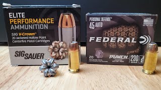 45acp Sig V Crown vs Federal Punch Ballistic Gel Test Is the punch TOO GOOD [upl. by Aihsinyt834]