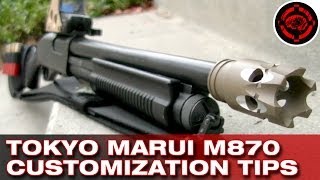 Tokyo Marui M870 Customization Cut Barrel GampP Choke EOTech Super Sling 2 Shell Holder [upl. by Ada]