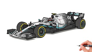 How to draw a MERCEDES F1 W11  drawing Mercedes Benz formula 1 w12 Petronas sports car step by step [upl. by Rhpotsirhc]