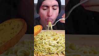 Pesto pasta garlic bread pasta mukbang shorts [upl. by Ihcekn]