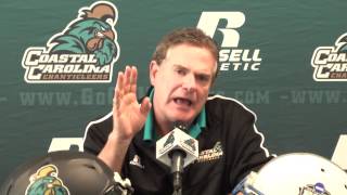 Coastal Carolina head football coach Joe Moglia talks about playing Charlotte 49ers [upl. by Delaney]