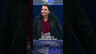 Swedish politician performs silent protest for Gaza at European Parliament [upl. by Hayyim]