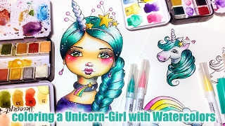 Coloring a Unicorn Girl with Watercolors [upl. by Lehar985]