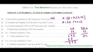 Clasa a Va  Teza matematica  Semestrul I  model 1 partea I [upl. by Gazzo296]