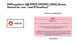 SQLSTATE HY000 1045 Access denied for user rootlocalhost using password YES phpmyadmin [upl. by Rogergcam]