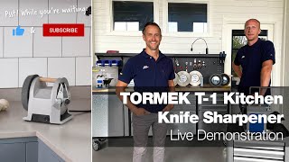 Demonstrating the Tormek T1 Kitchen Knife Sharpener  Tormek Live Special [upl. by Ayikur]