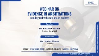 Webinar on Evidence in arbitrations including under the new law on evidence [upl. by Jotham]